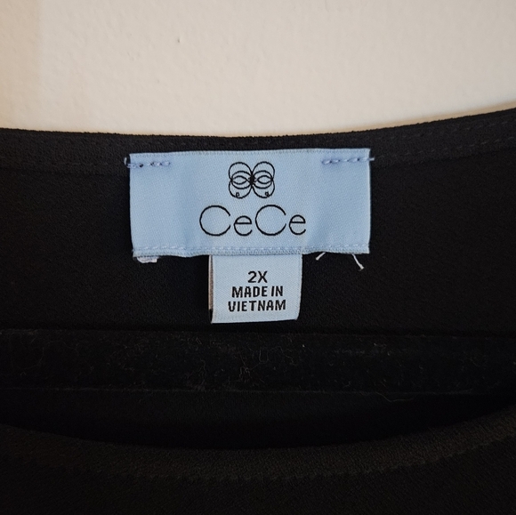 CeCe Lace Sleeve Stretch Crepe Blouse Black 3/4 Sleeves size 2X NWT - Picture 8 of 9